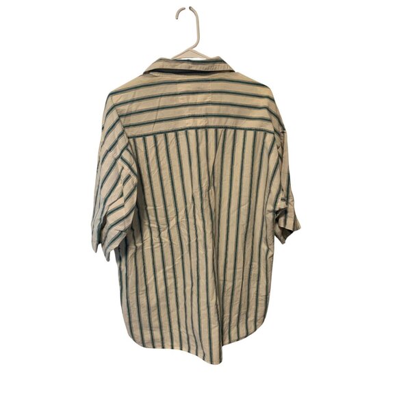 Shah Safari Mens  Size Large Short Sleeve Button Up Shirt Top Striped Green Whit - Picture 4 of 4